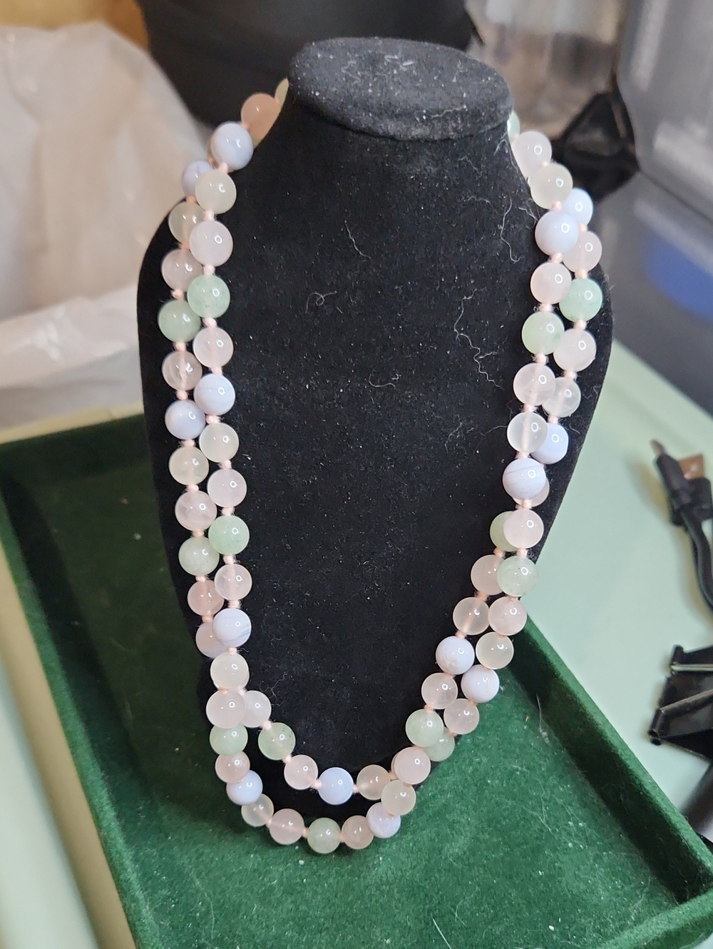 Natural Stones Necklace: Aventurine, Rose Quartz, Quartz, and Blue Lace Agate